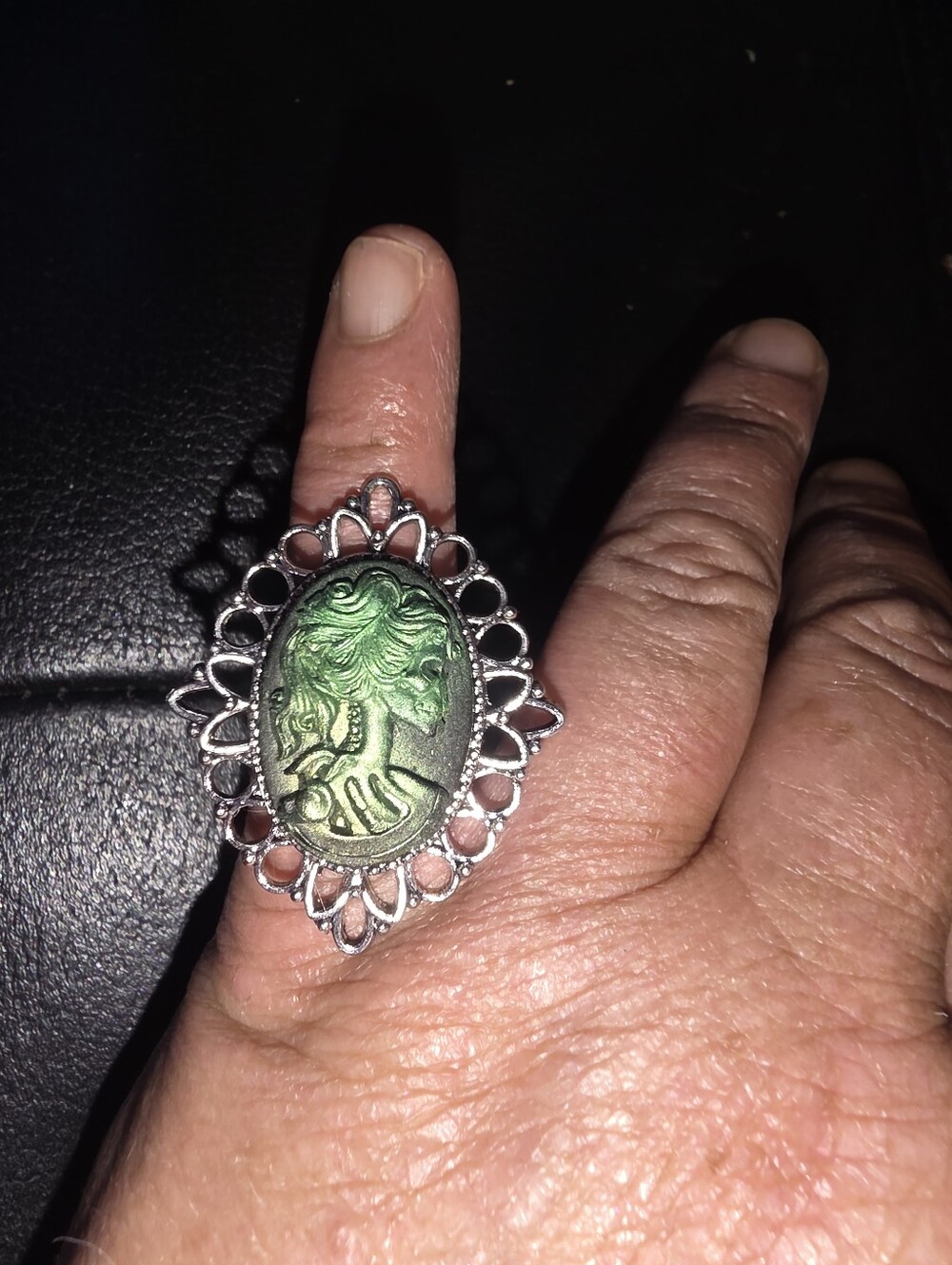 Green Skeleton Lady Halloween Inspired Ring, Adjustable Size
